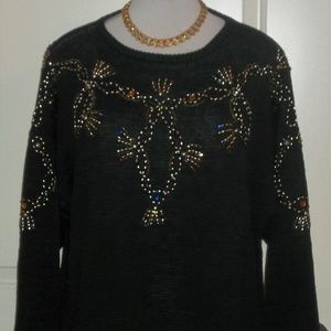 Vintage black beaded sweater top black EUC lovely